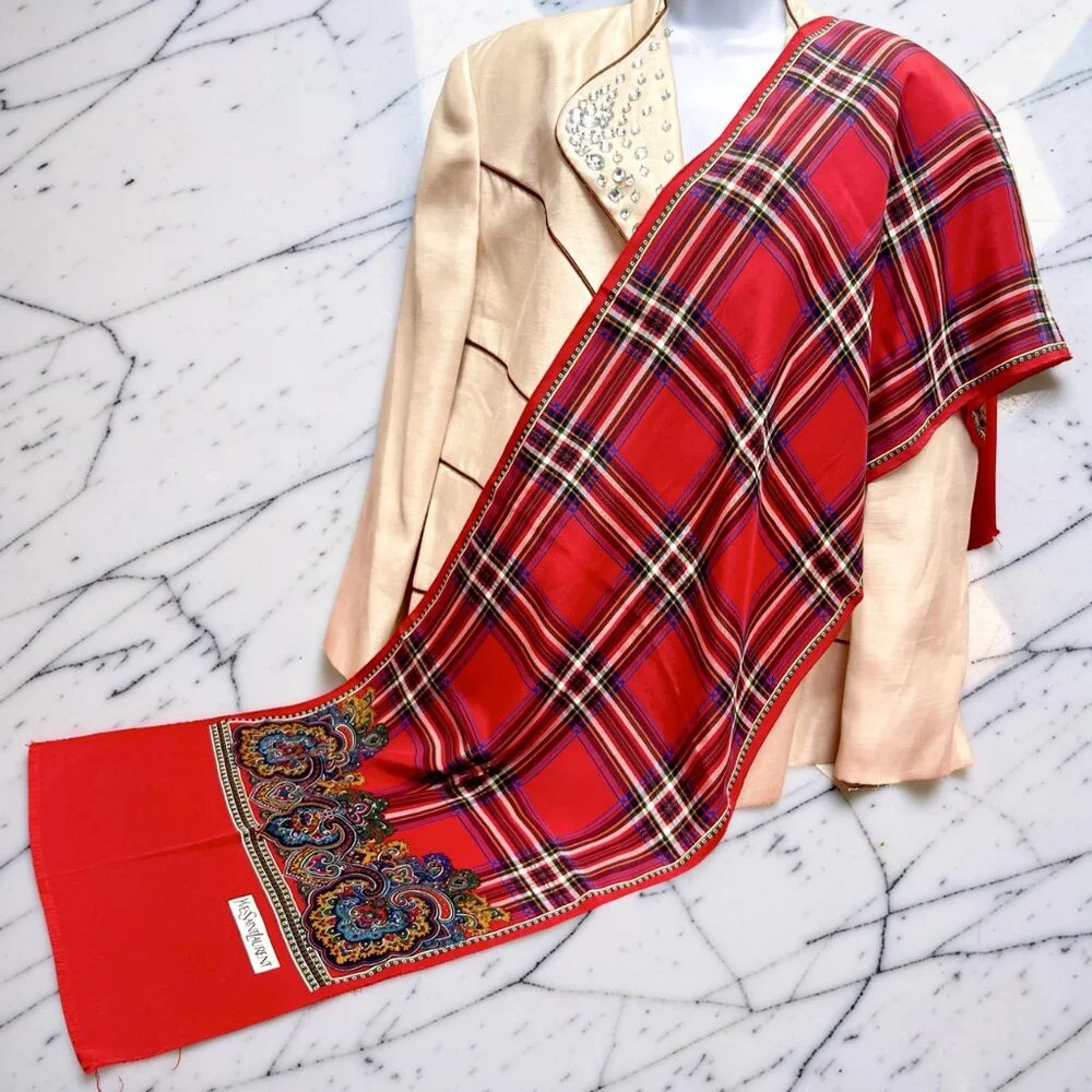 Beautiful Yves Saint Laurent YSL  Silk Satin Scarf 60